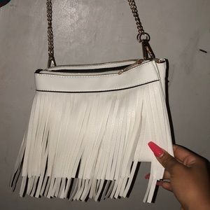 White fringe purse